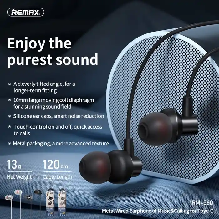 Remax RM-560 Type-C In-Ear Stereo Metal Wired Earphone.
